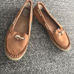 Ugg Moccasin Brown Upper Leather Loafers Suede Sz 11